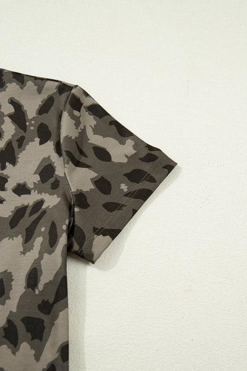 Retro Western Leopard Print Mock Neck Slim Tee