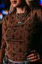 Retro Western Motif Sheer Mesh Long Sleeve Sheath Top
