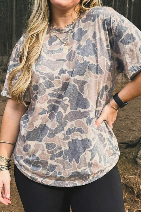 Retro Western Style Camouflage Print Tee