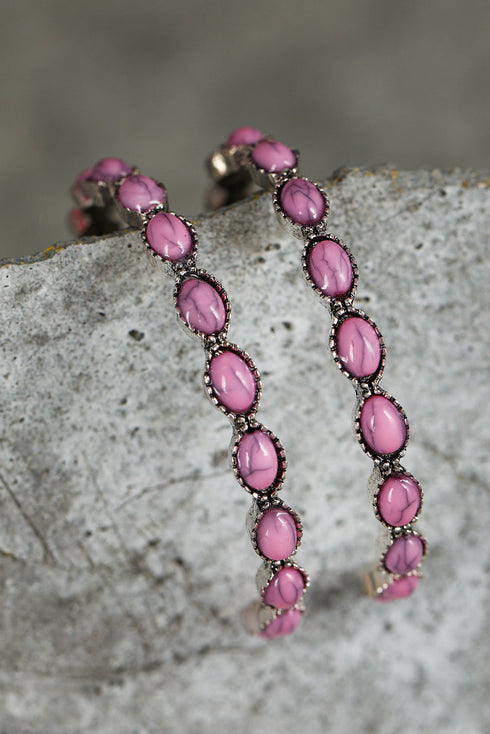 Retro Western Style Gem Inlay Alloy C Shape Earrings