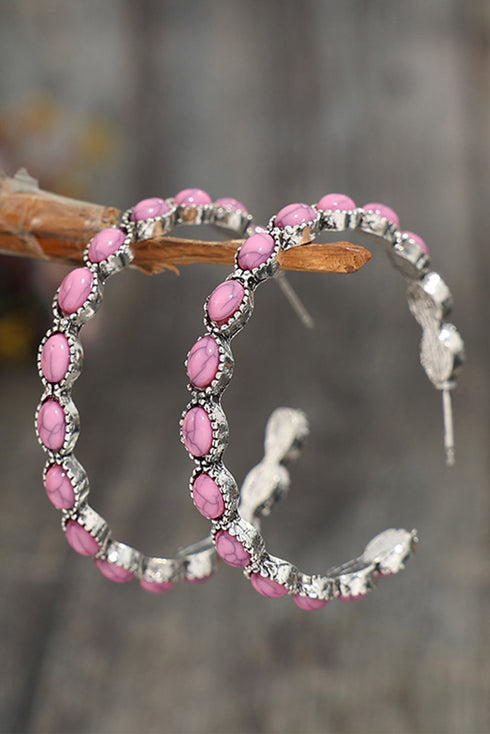 Retro Western Style Gem Inlay Alloy C Shape Earrings