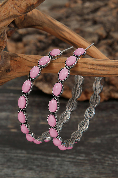 Retro Western Style Gem Inlay Alloy C Shape Earrings