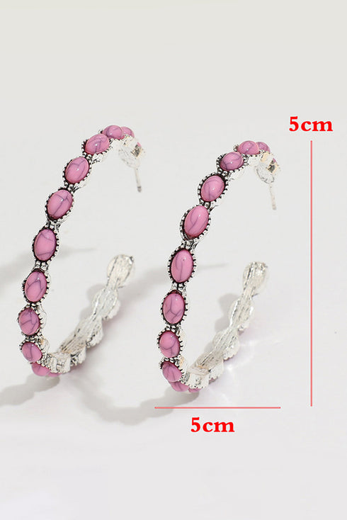 Retro Western Style Gem Inlay Alloy C Shape Earrings