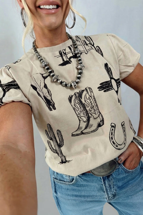 Retro Western Style Print Graphic T Shirt