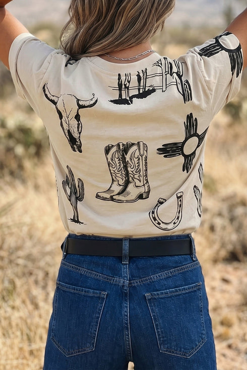Retro Western Style Print Graphic T Shirt