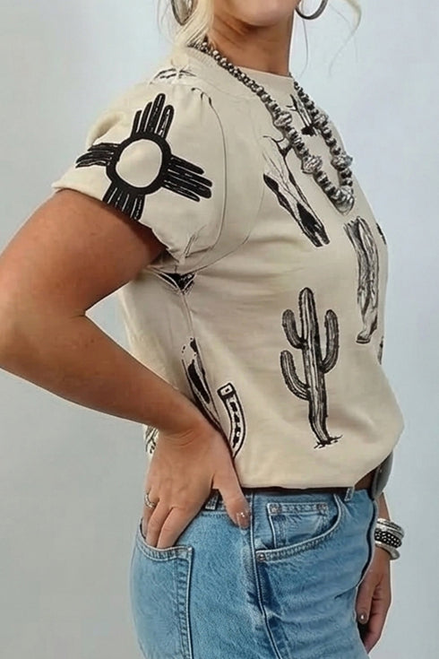 Retro Western Style Print Graphic T Shirt