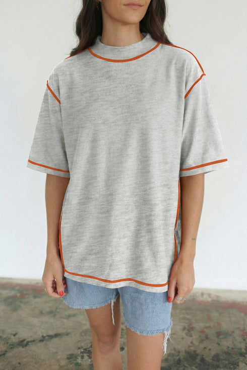 Reversible Accent Stitched Mock Neck T Shirt