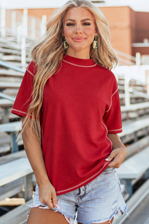 Reversible Accent Stitched Mock Neck T Shirt
