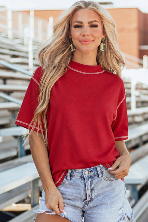 Reversible Accent Stitched Mock Neck T Shirt