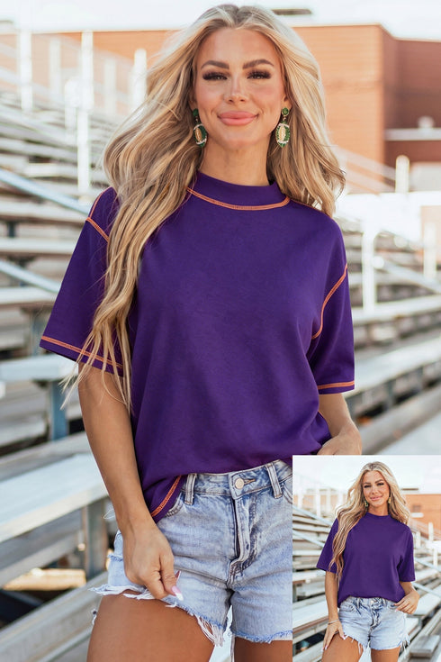 Reversible Accent Stitched Mock Neck T Shirt