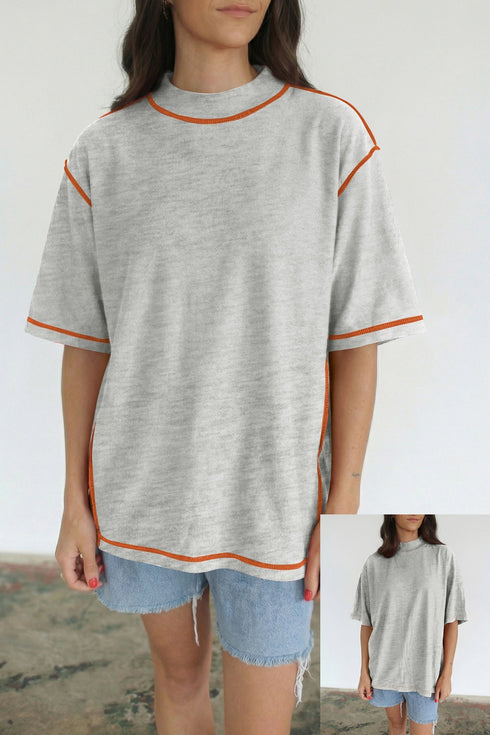 Reversible Accent Stitched Mock Neck T Shirt