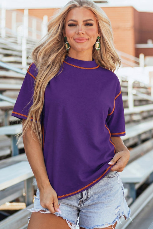 Reversible Accent Stitched Mock Neck T Shirt