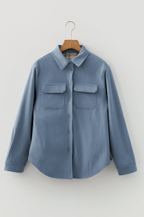 Reversible Casual Corduroy Button Up Plaid Shacket