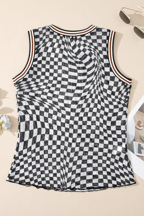 Reversible Checkerboard And Leopard Print Mesh Tank Top