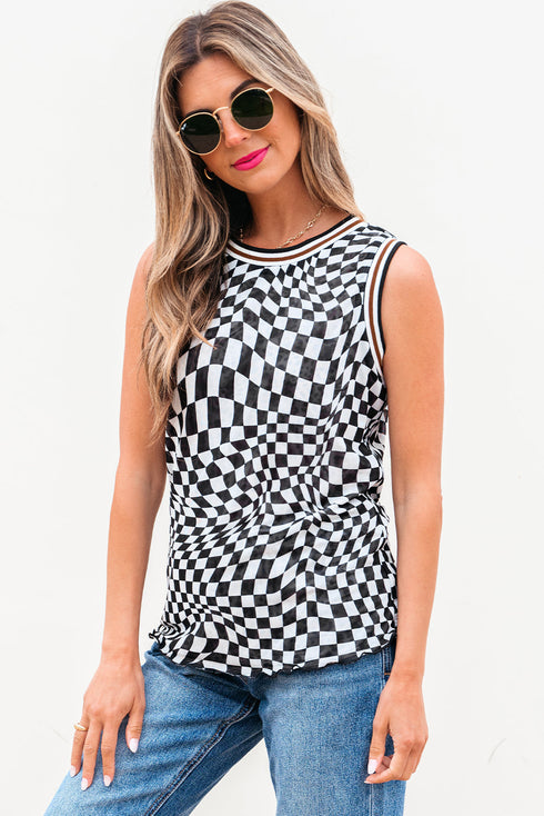 Reversible Checkerboard And Leopard Print Mesh Tank Top