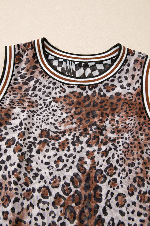 Reversible Checkerboard And Leopard Print Mesh Tank Top