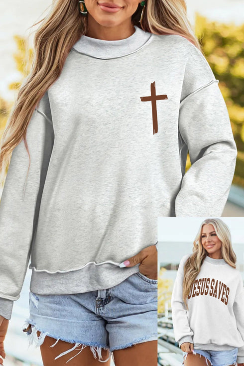 Reversible Cross And Jesus Saves Mock Neck Sweatshirt