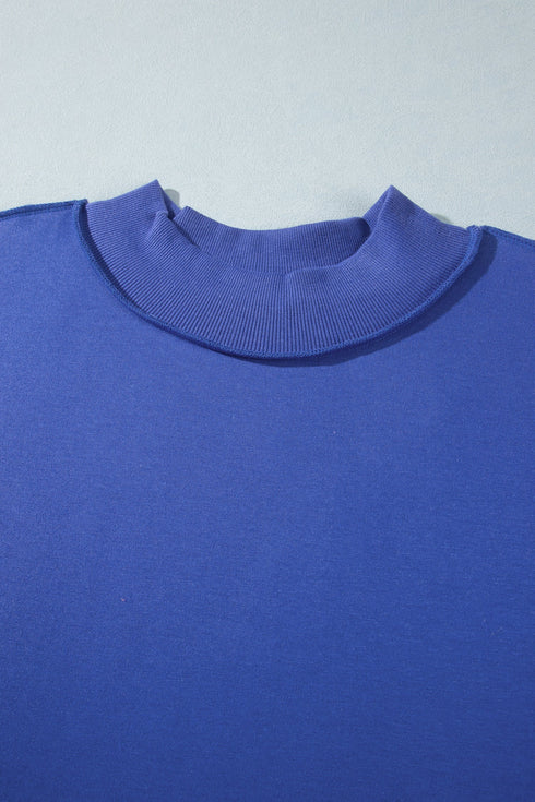 Reversible Exposed Seam Detail Mock Neck Layering Sweatshirt