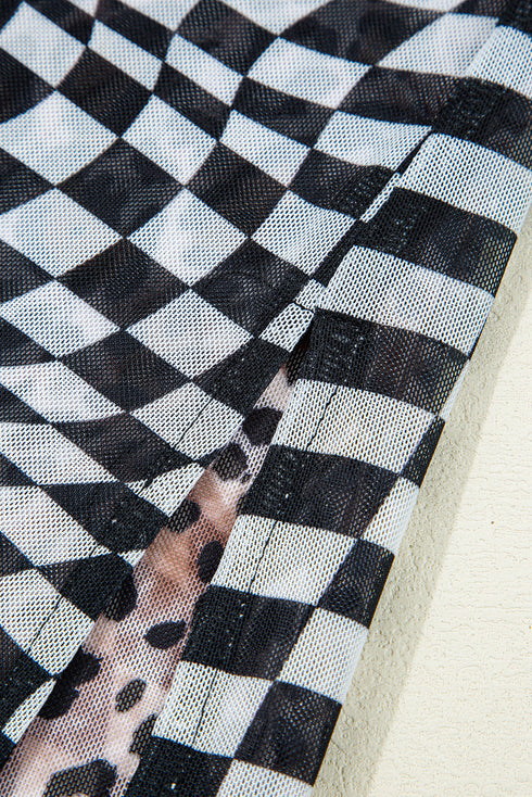 Reversible Leopard Checkered Print Sleeveless Maxi Dress