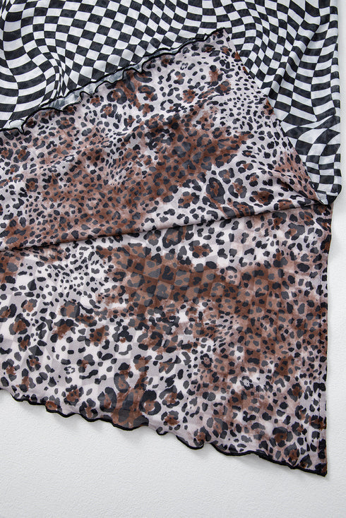Reversible Leopard Checkered Print Sleeveless Maxi Dress