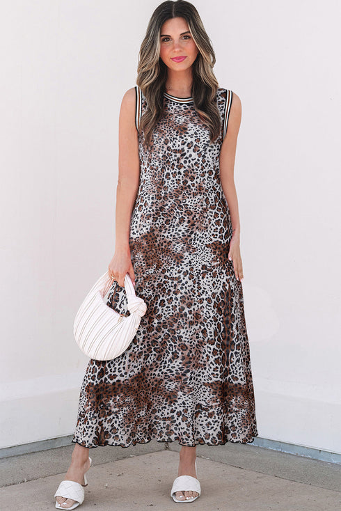 Reversible Leopard Checkered Print Sleeveless Maxi Dress