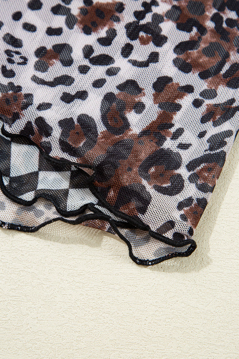 Reversible Leopard Checkered Print Sleeveless Maxi Dress