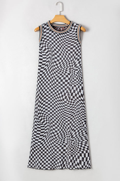 Reversible Leopard Checkered Print Sleeveless Maxi Dress