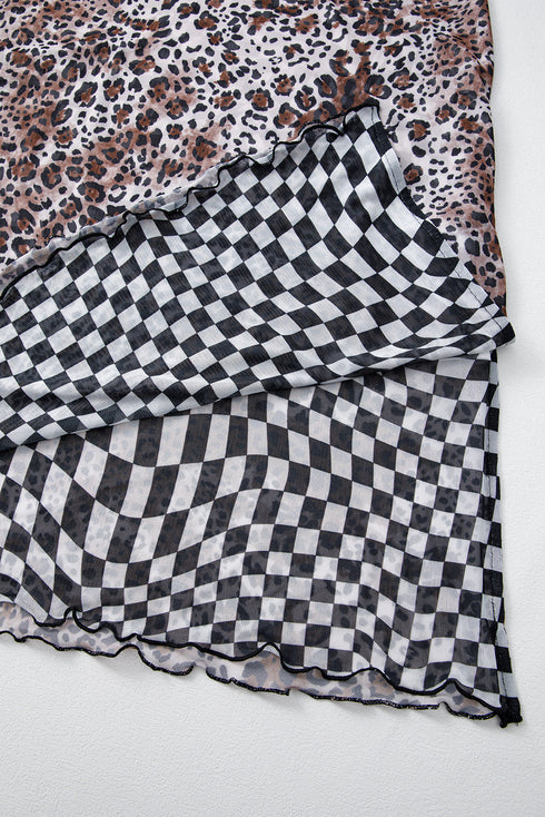 Reversible Leopard Checkered Print Sleeveless Maxi Dress