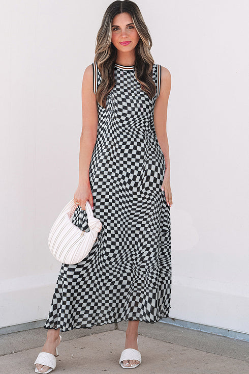 Reversible Leopard Checkered Print Sleeveless Maxi Dress