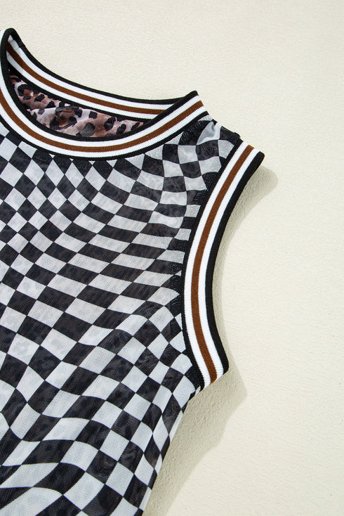Reversible Leopard Checkered Print Sleeveless Maxi Dress