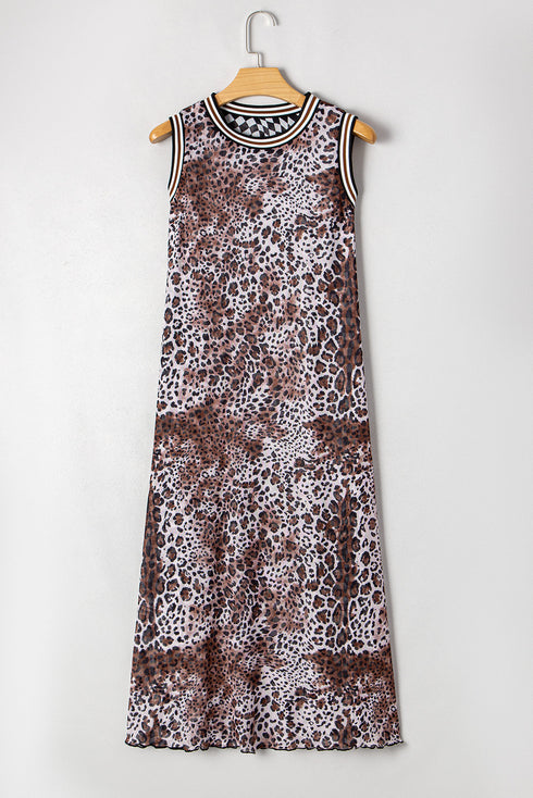 Reversible Leopard Checkered Print Sleeveless Maxi Dress