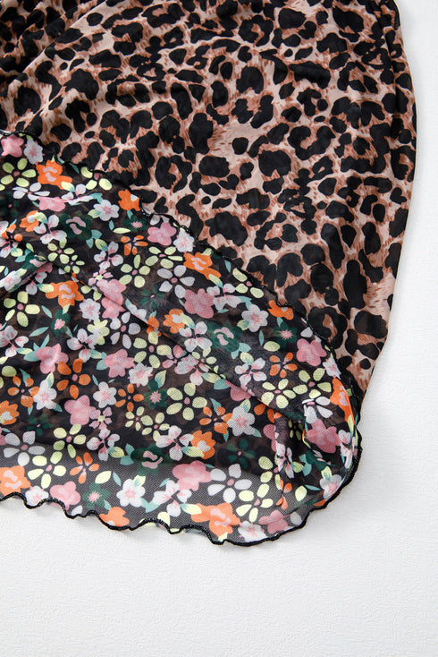 Reversible Leopard Floral Ruffle Hem Southern Maxi Skirt