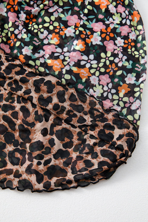 Reversible Leopard Floral Ruffle Hem Southern Maxi Skirt