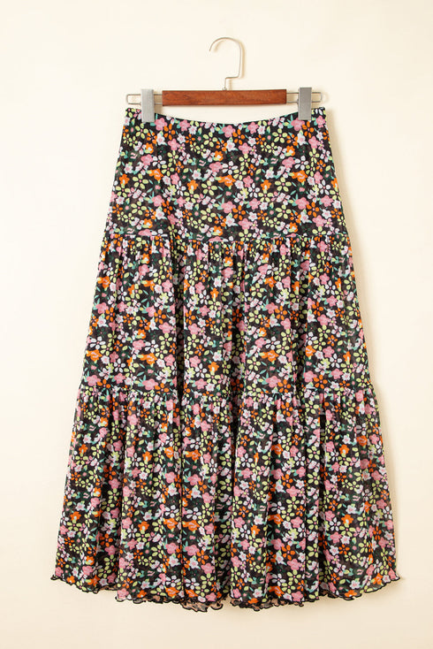 Reversible Leopard Floral Ruffle Hem Southern Maxi Skirt