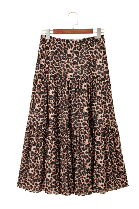 Reversible Leopard Floral Ruffle Hem Southern Maxi Skirt
