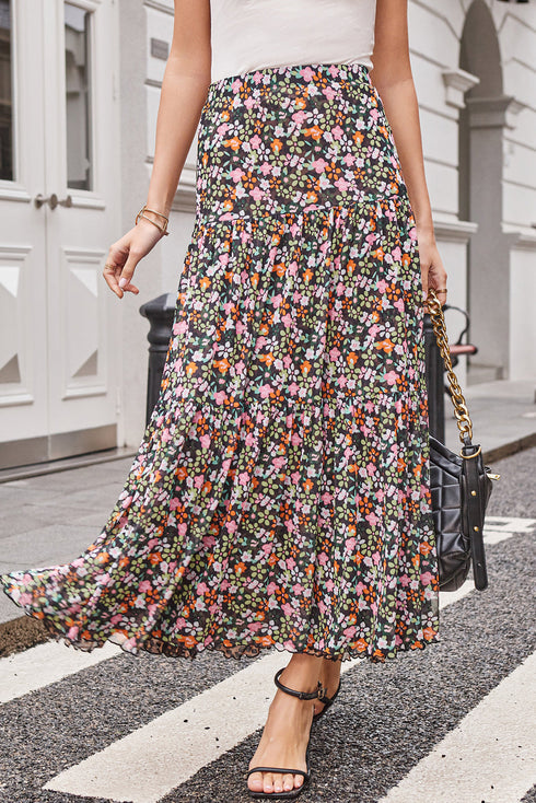 Reversible Leopard Floral Ruffle Hem Southern Maxi Skirt