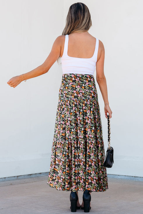 Reversible Leopard Floral Ruffle Hem Southern Maxi Skirt