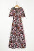 Reversible Mesh Leopard Floral Print Short Sleeve Midi Dress
