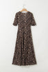 Reversible Mesh Leopard Floral Print Short Sleeve Midi Dress