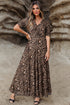 Reversible Mesh Leopard Floral Print Short Sleeve Midi Dress