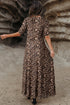 Reversible Mesh Leopard Floral Print Short Sleeve Midi Dress