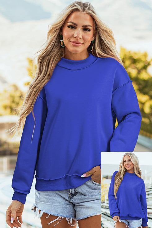Relaxed Fit Exposed Seam Mock Neck Pullover Sweatshirt