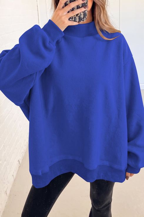 Relaxed Fit Exposed Seam Mock Neck Pullover Sweatshirt