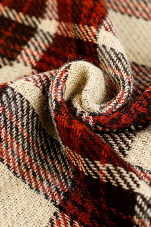 Reversible Plaid Houndstooth Fringe Trim Pashmina Scarf