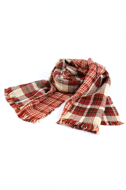 Reversible Plaid Houndstooth Fringe Trim Pashmina Scarf