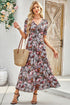 Reversible Two Way Wear Leopard Floral Print V Neck A Line Slit Midi Dress