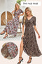 Reversible Two Way Wear Leopard Floral Print V Neck A Line Slit Midi Dress