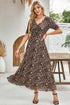 Reversible Two Way Wear Leopard Floral Print V Neck A Line Slit Midi Dress
