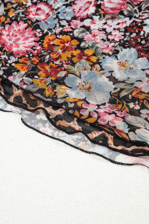 Reversible Two Way Wear Leopard Floral Print V Neck A Line Slit Midi Dress