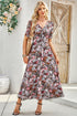 Reversible Two Way Wear Leopard Floral Print V Neck A Line Slit Midi Dress